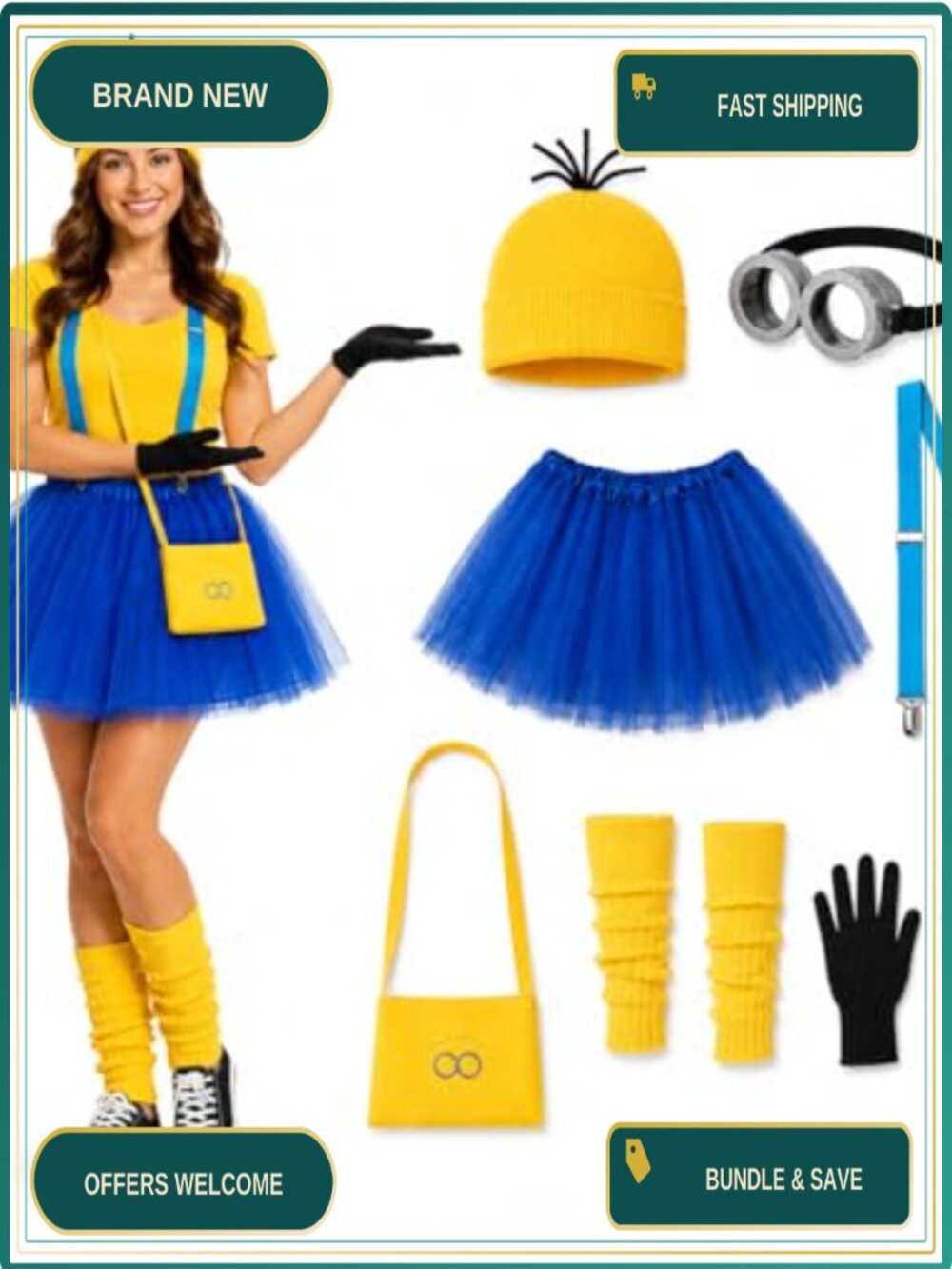 7 Pc Halloween Costume Set Tutu Suspenders Goggles Party Accessories